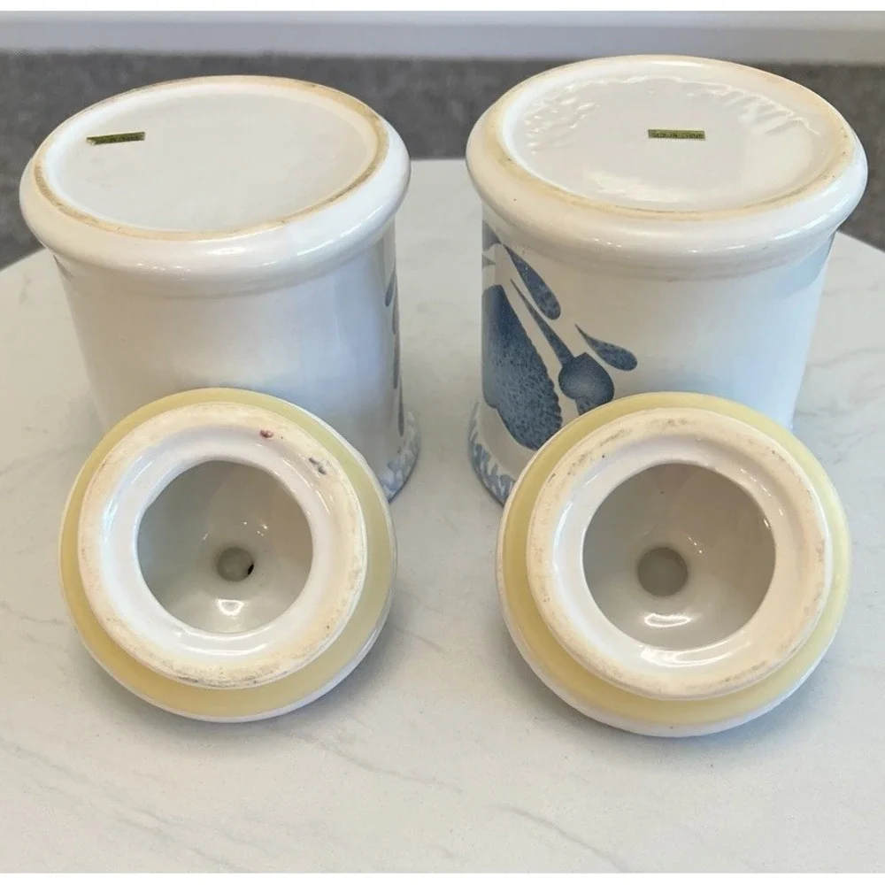 Corelle Blue Hearts Stoneware Kitchen Canisters Cottagecore Grannycore Vtg
